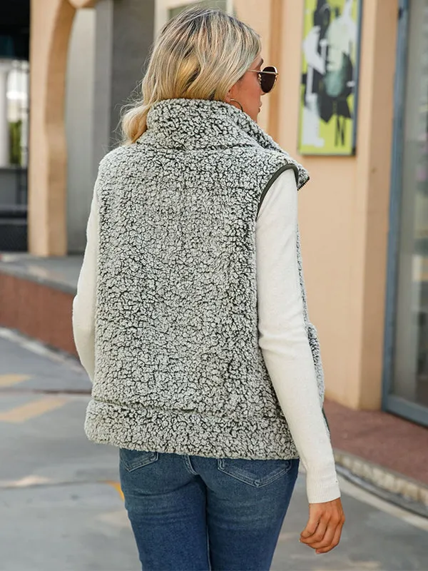 Sleeveless Crew Neck Zippered Bubble Fleece Vest Jacket