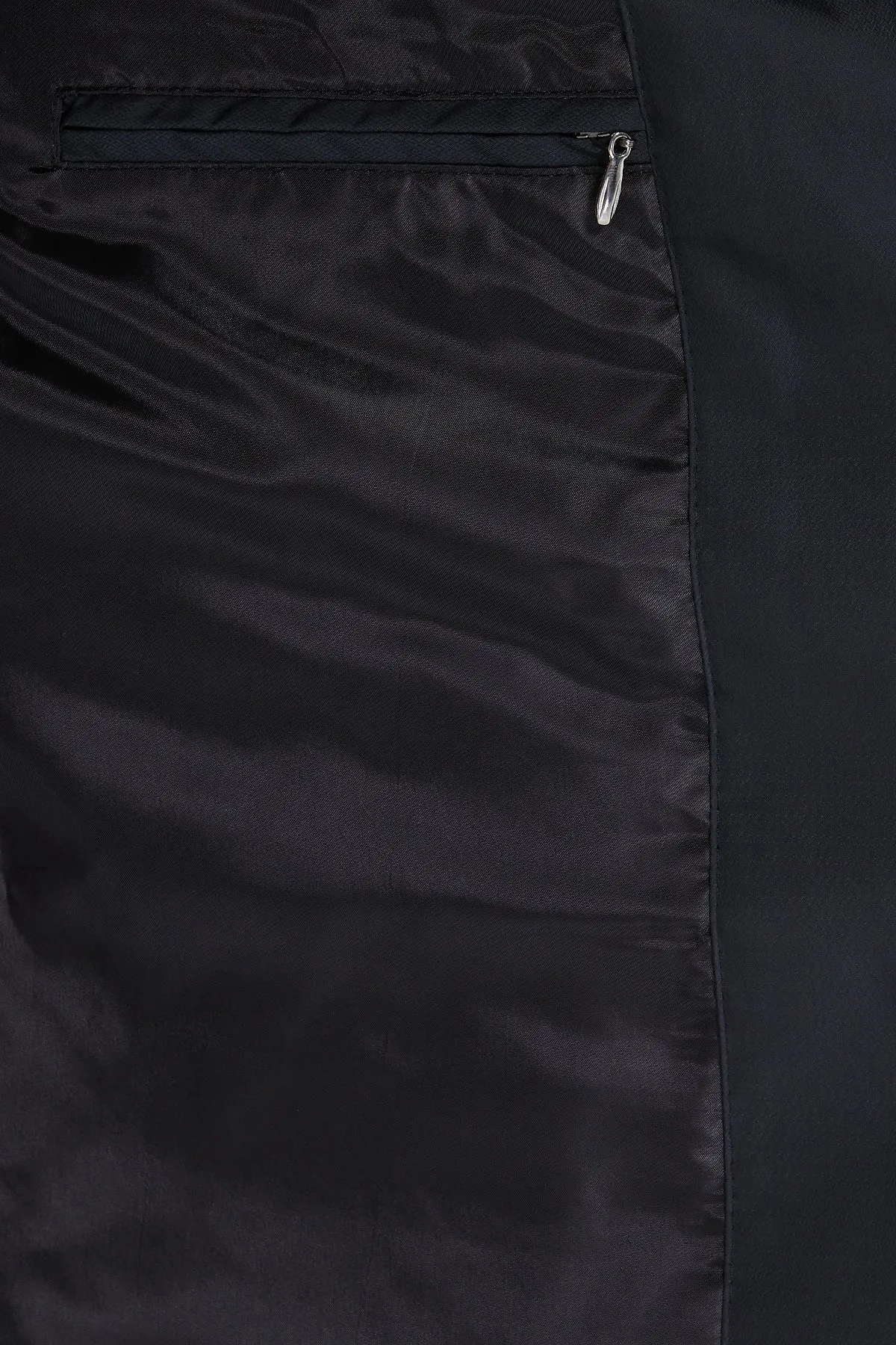 Slim Fit Black Quilted Full-Zip Stand Collar Coat