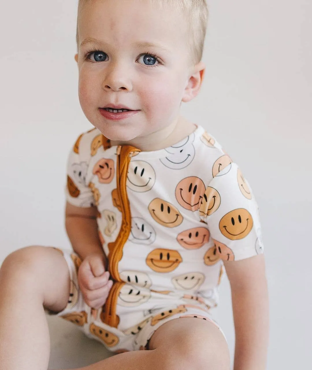 Smiley Bamboo Short Romper | Copper