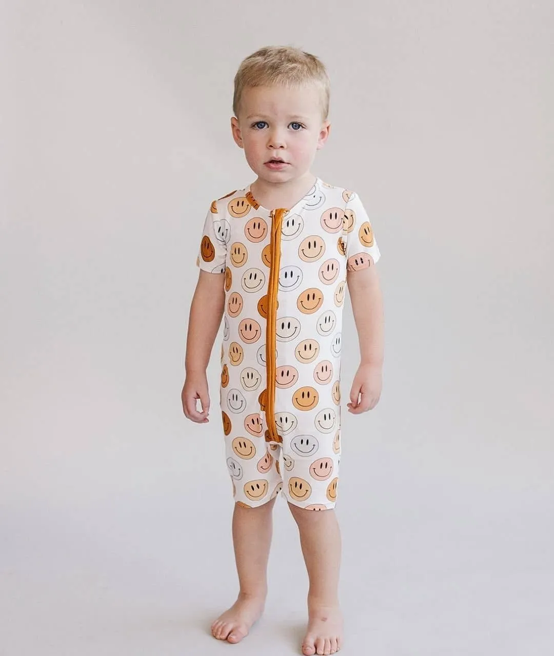 Smiley Bamboo Short Romper | Copper