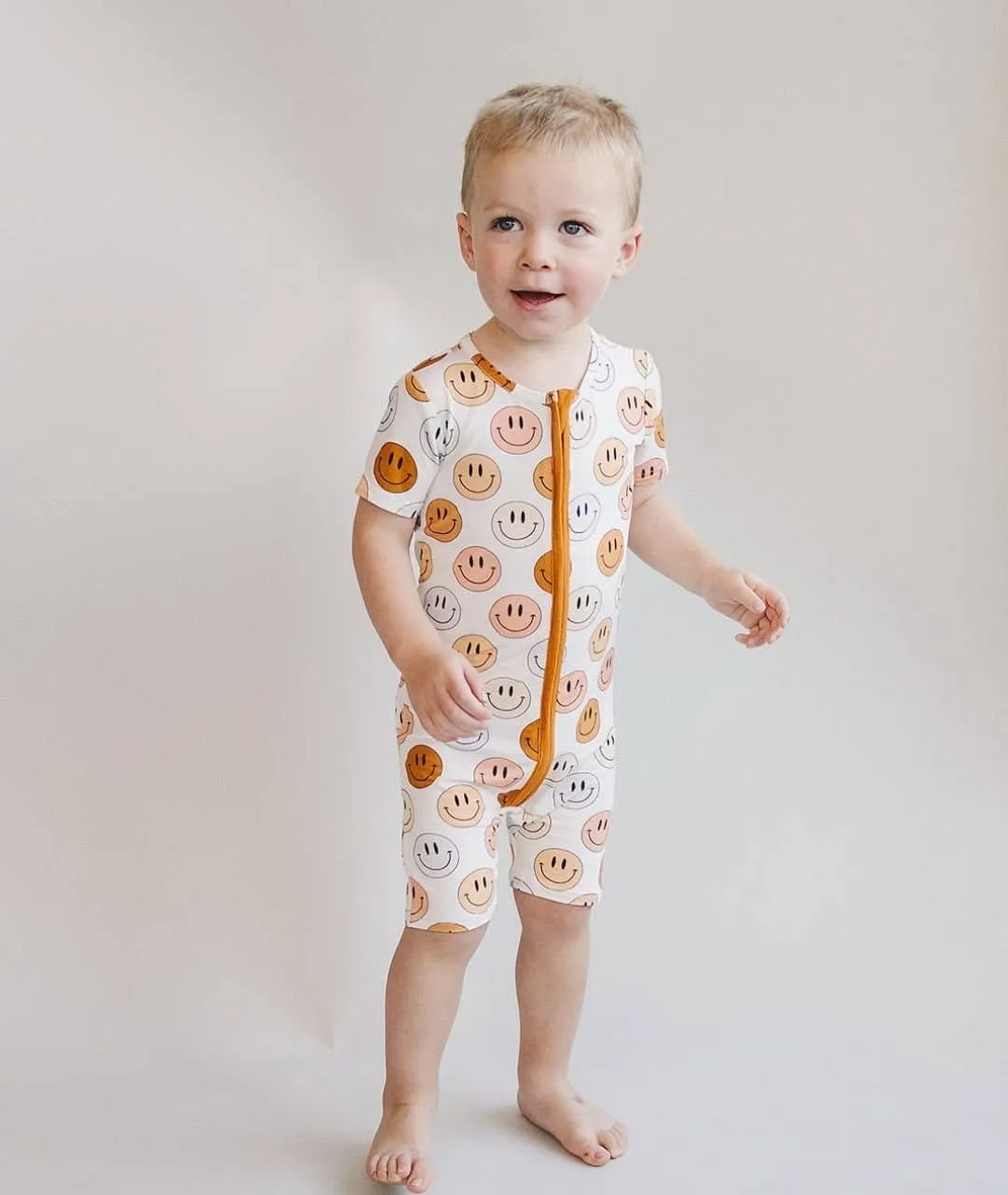 Smiley Bamboo Short Romper | Copper