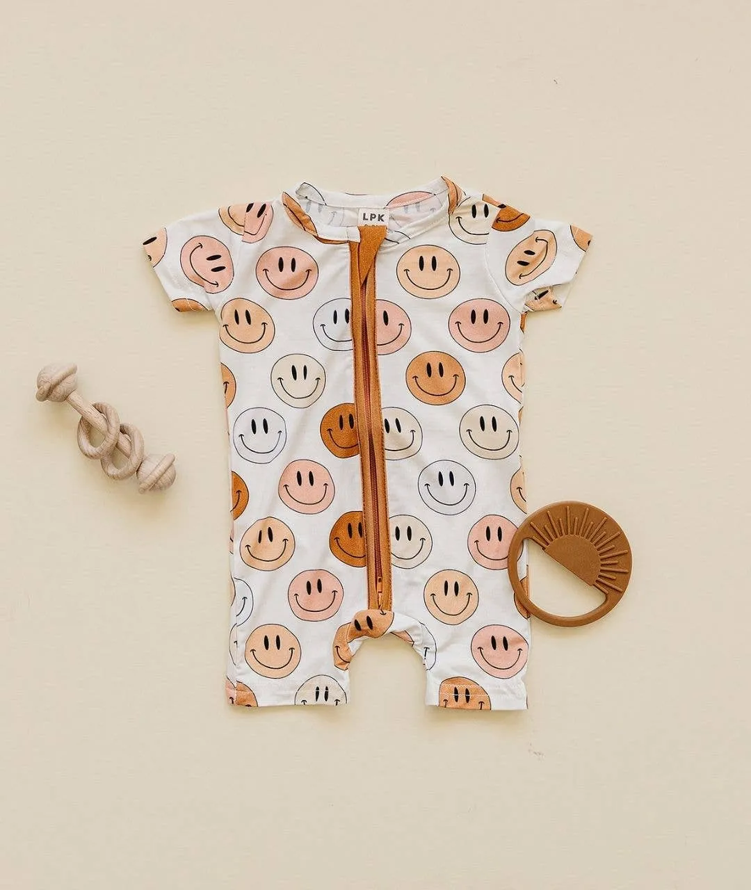 Smiley Bamboo Short Romper | Copper