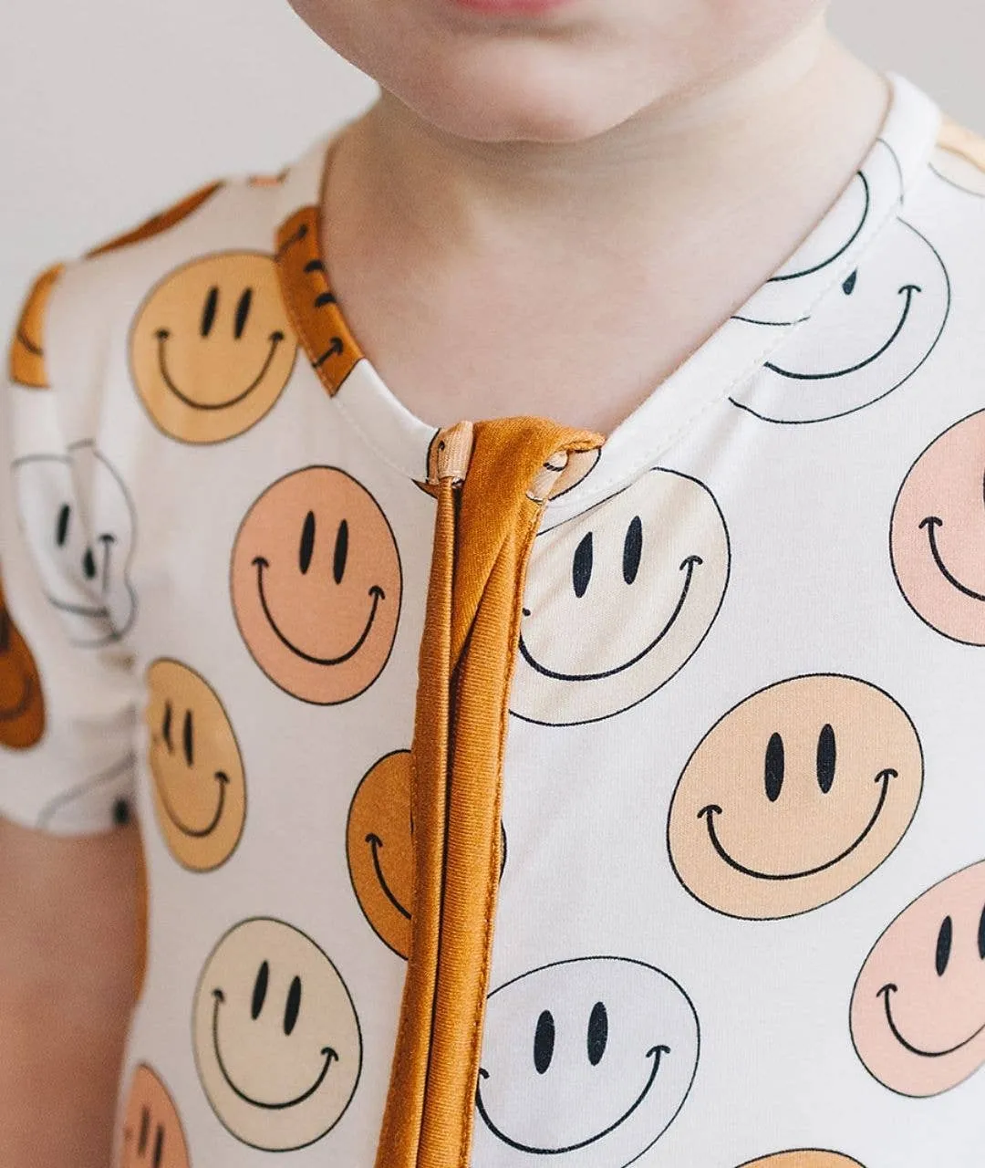 Smiley Bamboo Short Romper | Copper