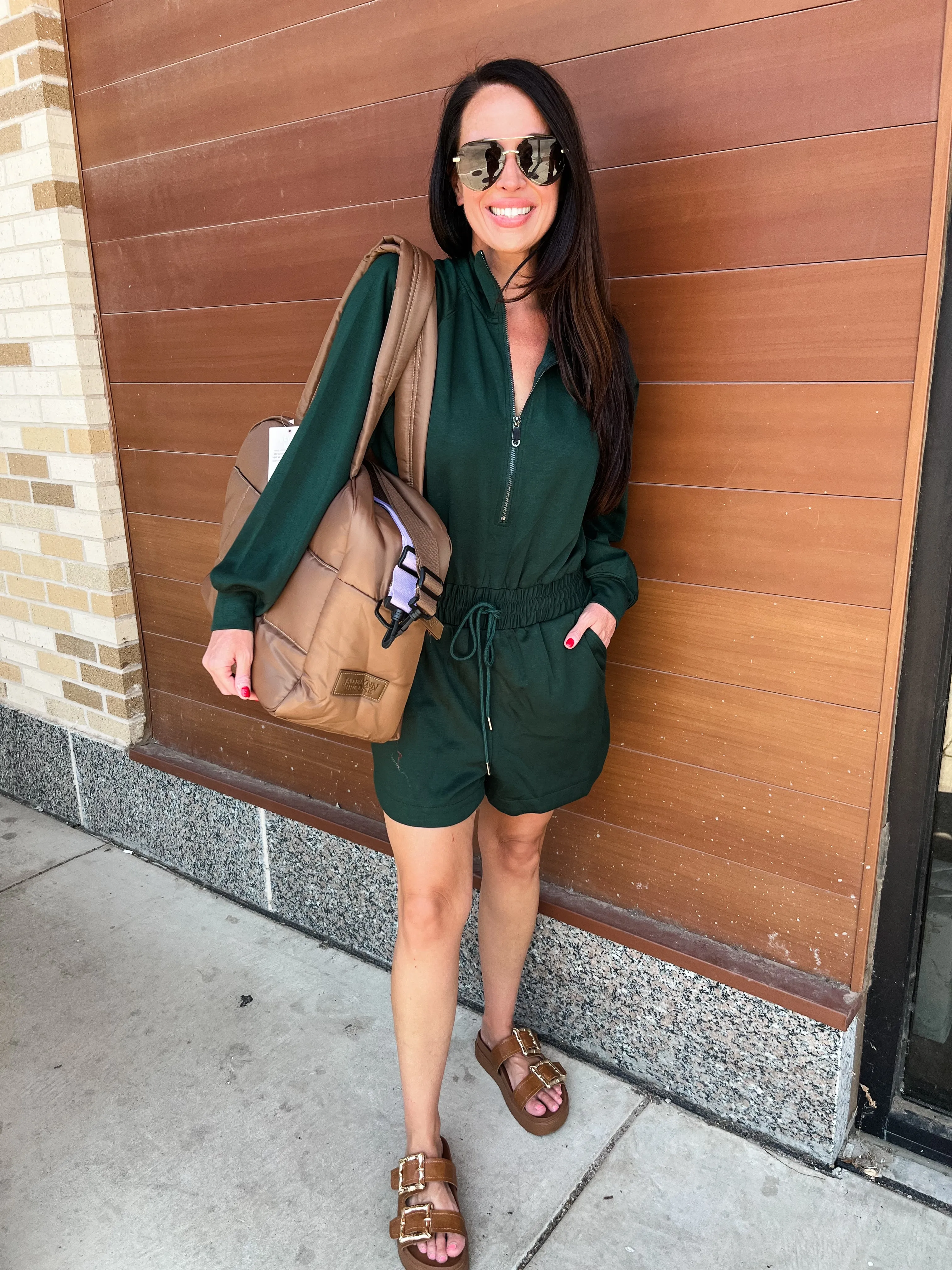 Solid Long Sleeve Romper - Hunter Green