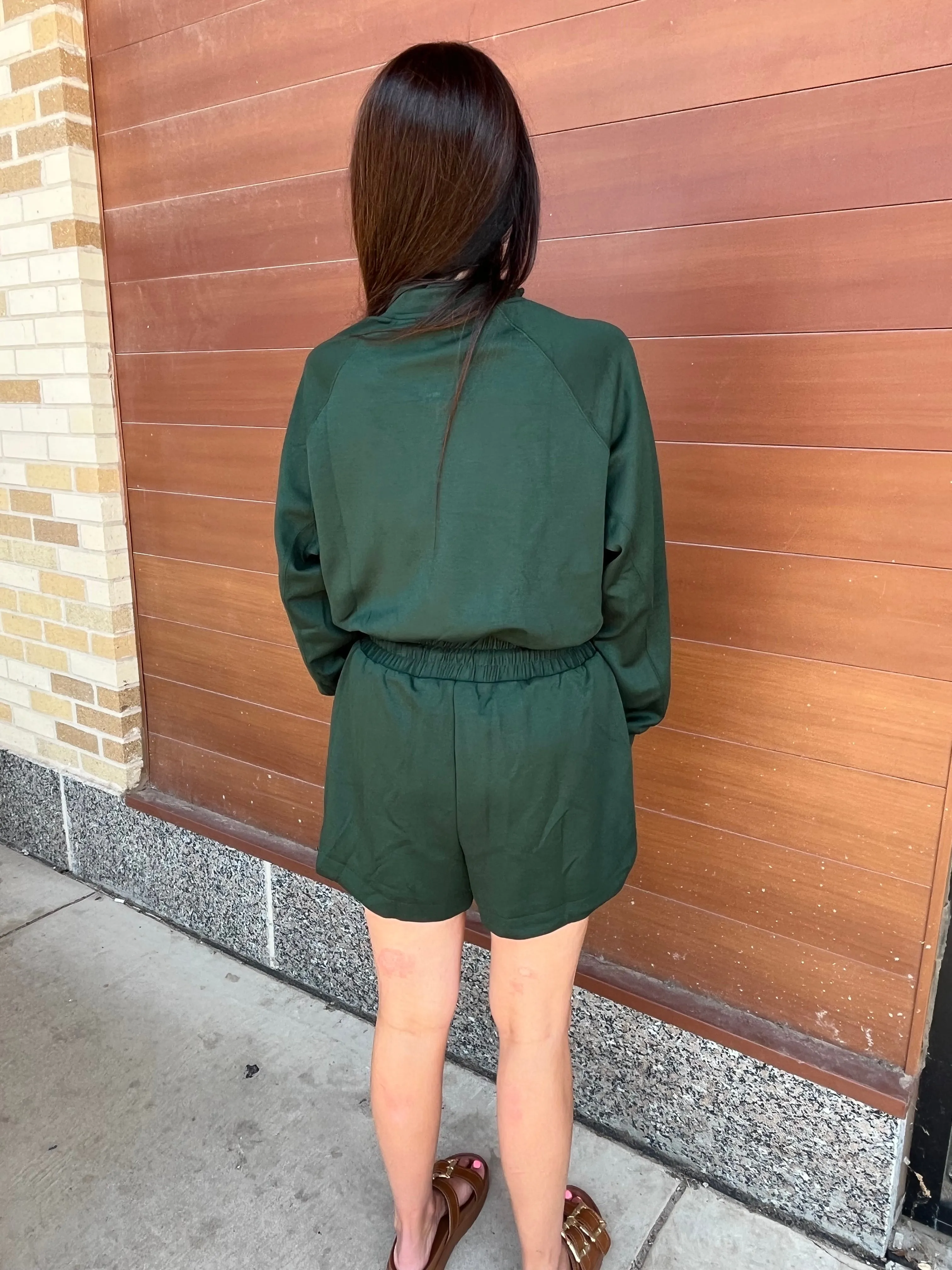 Solid Long Sleeve Romper - Hunter Green