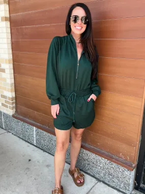 Solid Long Sleeve Romper - Hunter Green