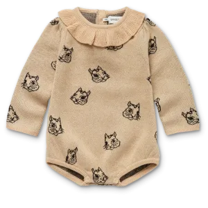 Sproet & Sprout Romper Knitted Squirrel Print | Nougat