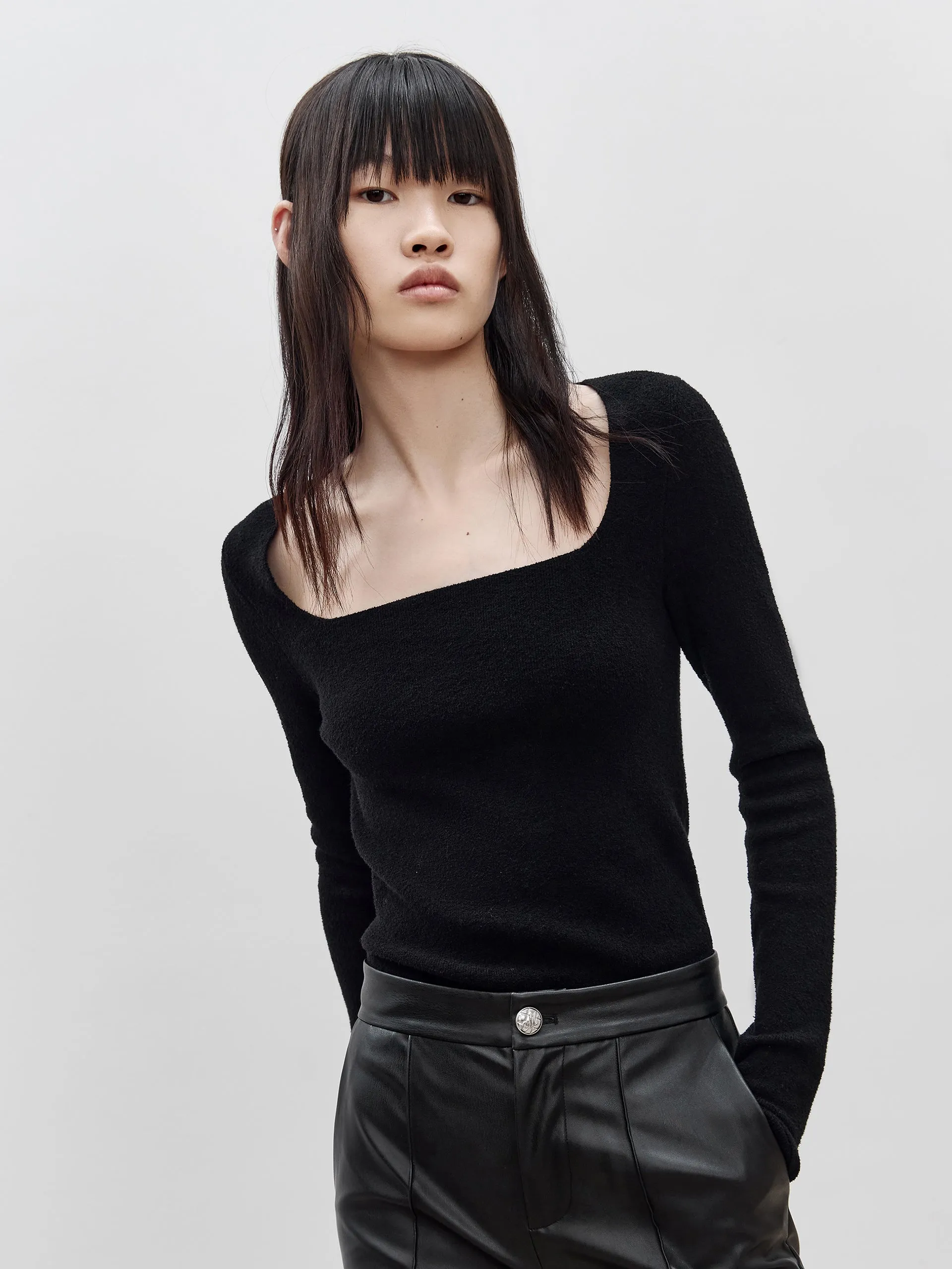 Square Neck Slim Fit Knit Top