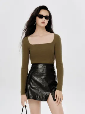 Square Neck Slim Fit Knit Top