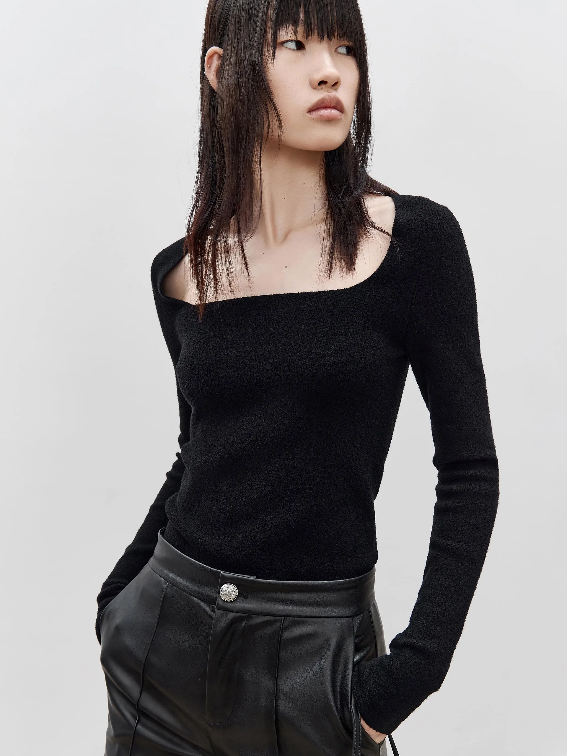Square Neck Slim Fit Knit Top