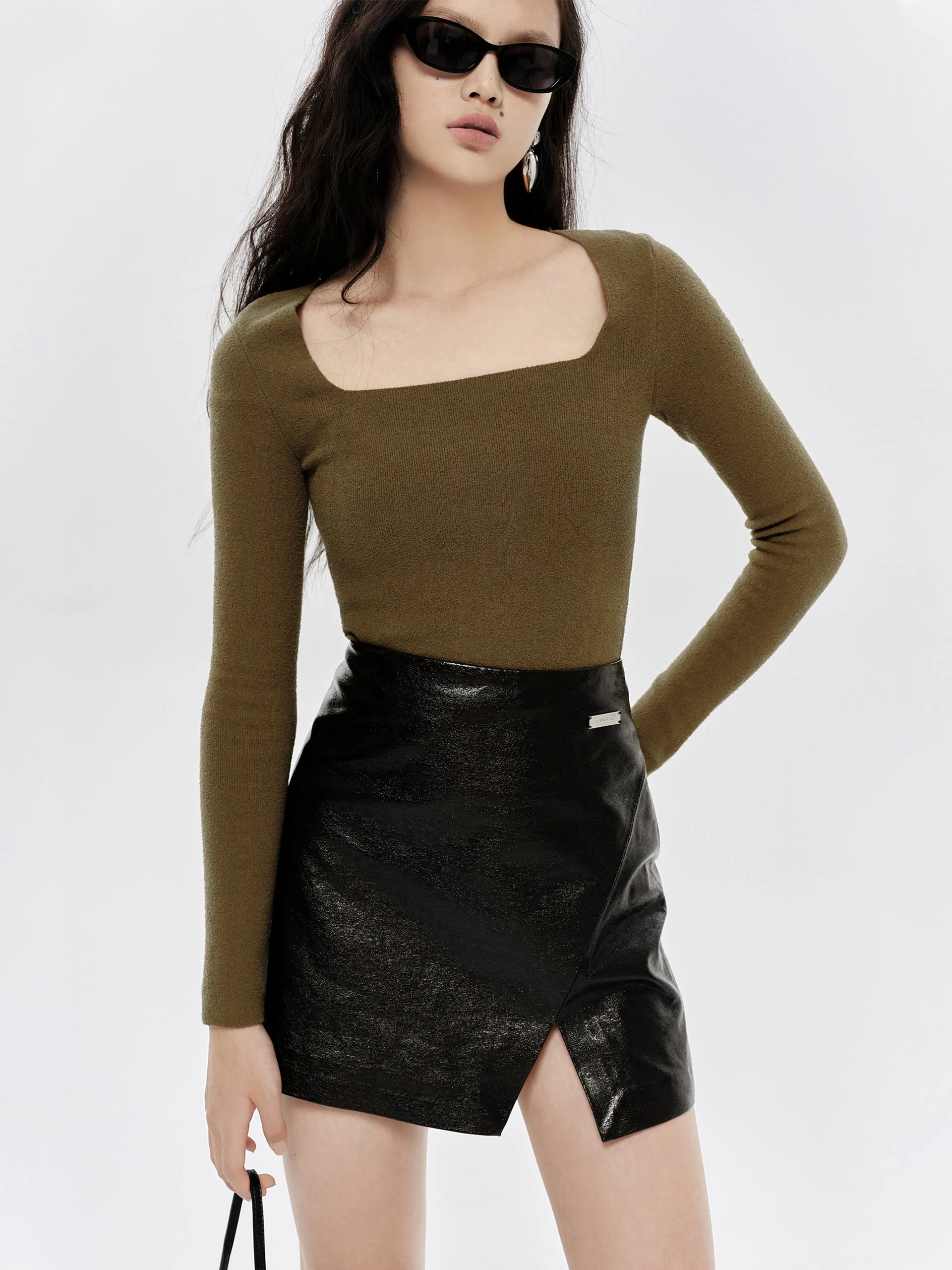 Square Neck Slim Fit Knit Top
