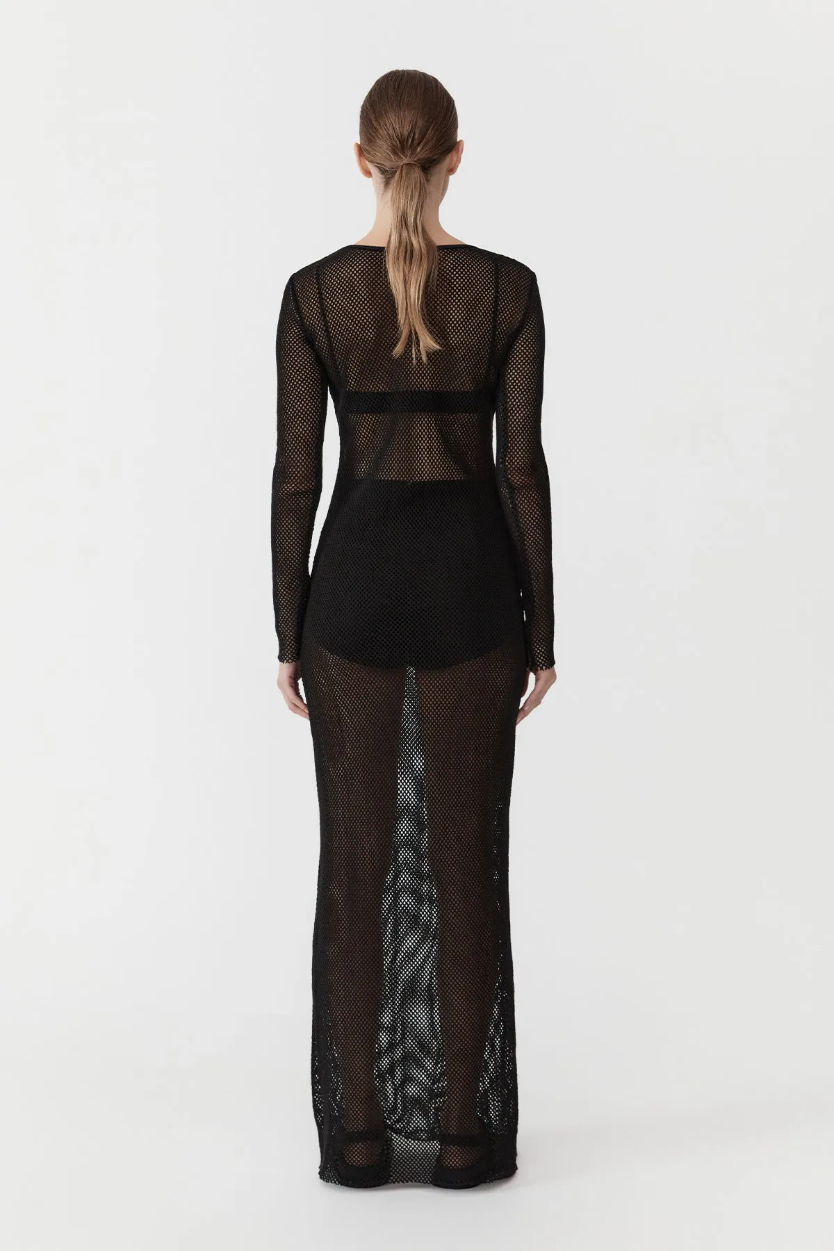 St. Agni Black Mesh Long Sleeve Dress