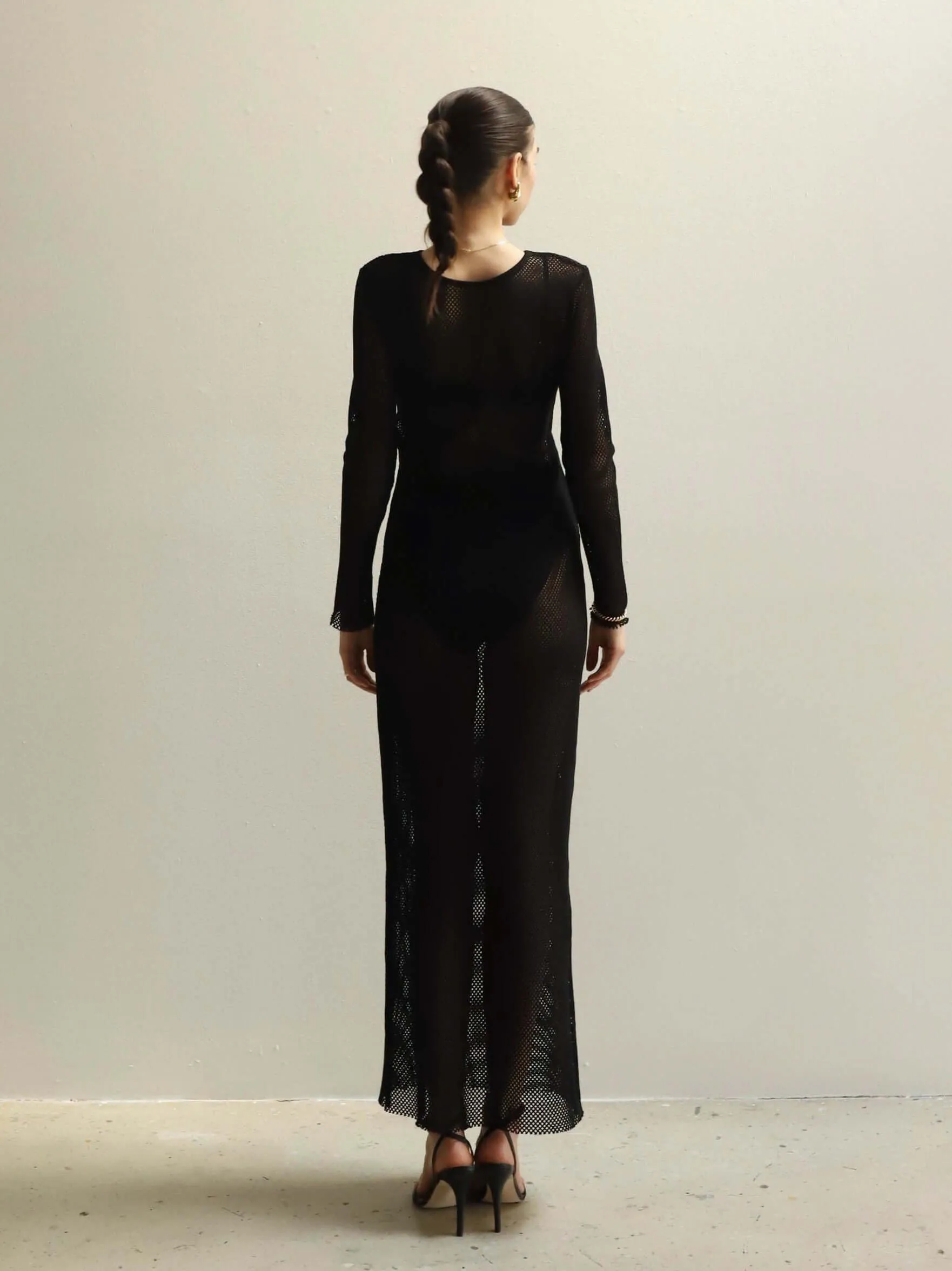 St. Agni Black Mesh Long Sleeve Dress