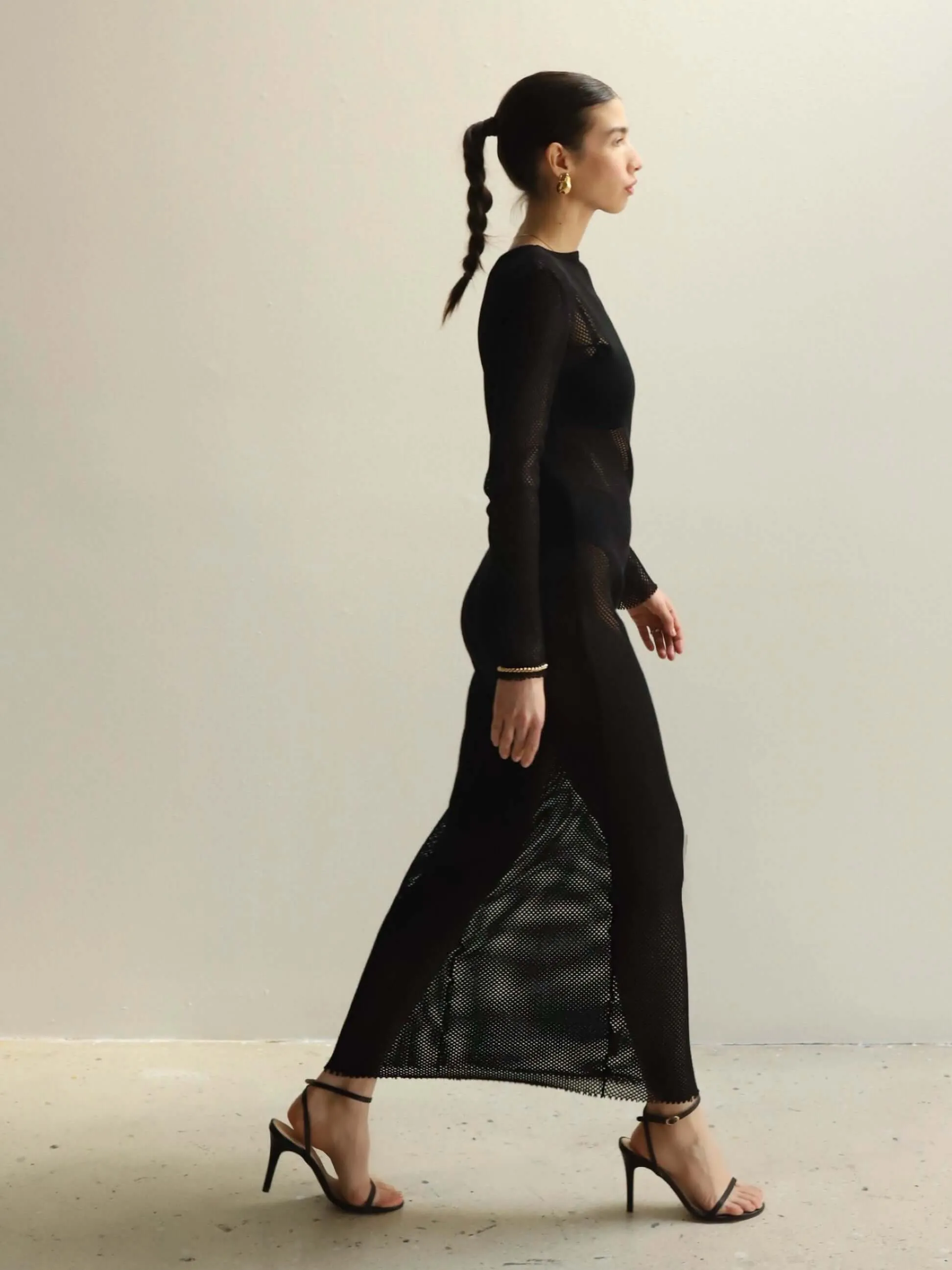St. Agni Black Mesh Long Sleeve Dress