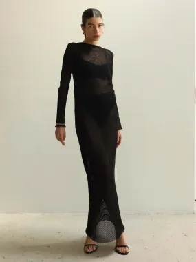 St. Agni Black Mesh Long Sleeve Dress