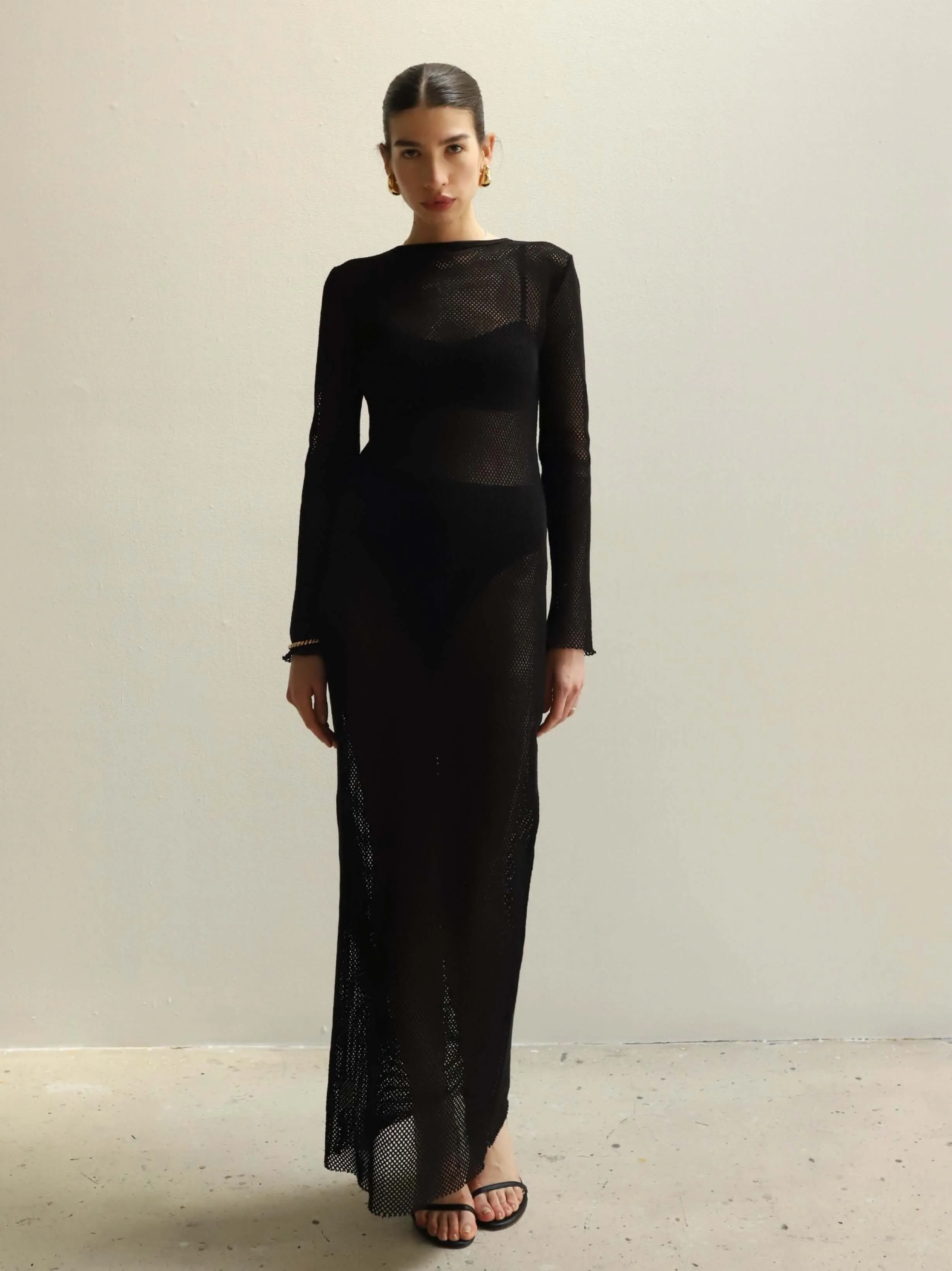 St. Agni Black Mesh Long Sleeve Dress