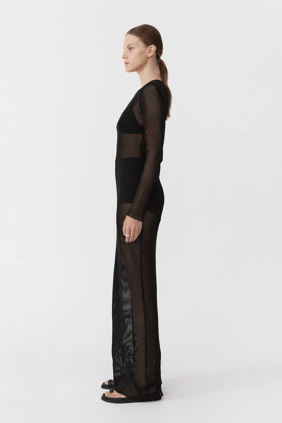 St. Agni Black Mesh Long Sleeve Dress