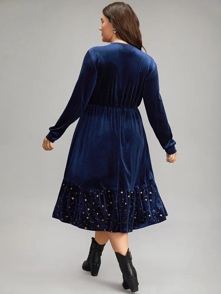 Star Glitter Velvet Wrap Patchwork Dress