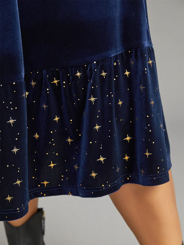 Star Glitter Velvet Wrap Patchwork Dress