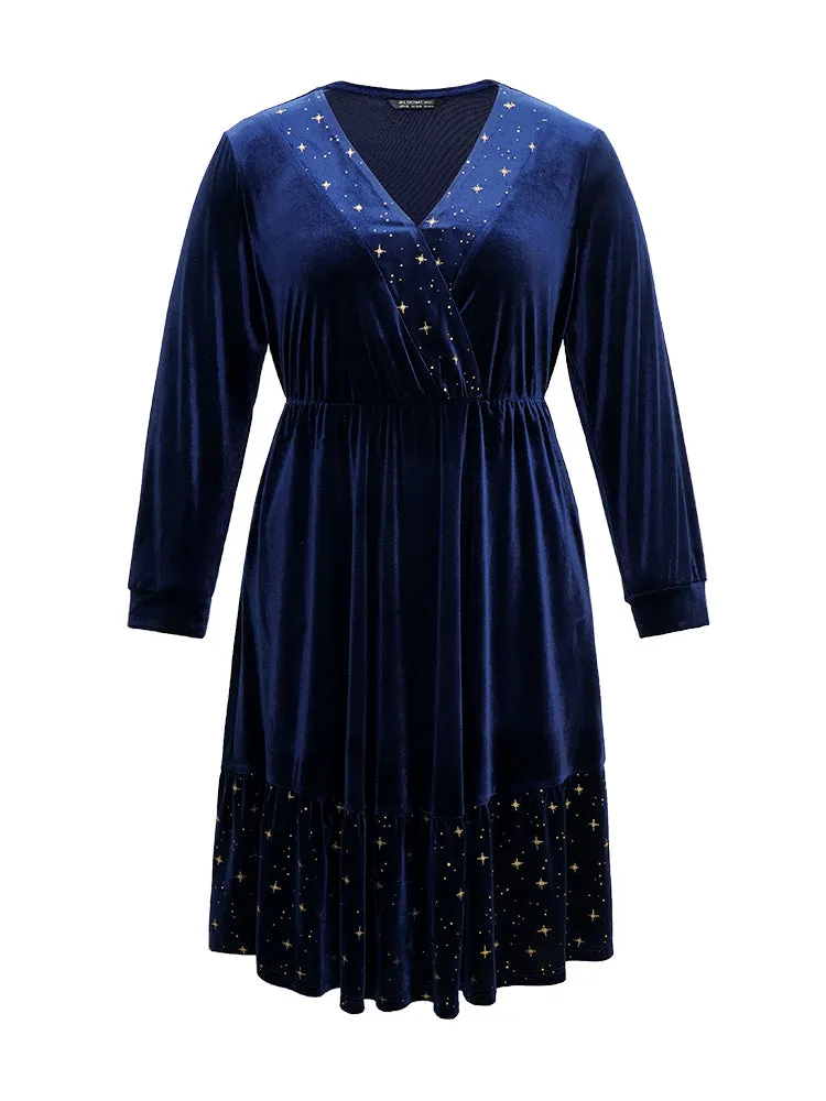 Star Glitter Velvet Wrap Patchwork Dress