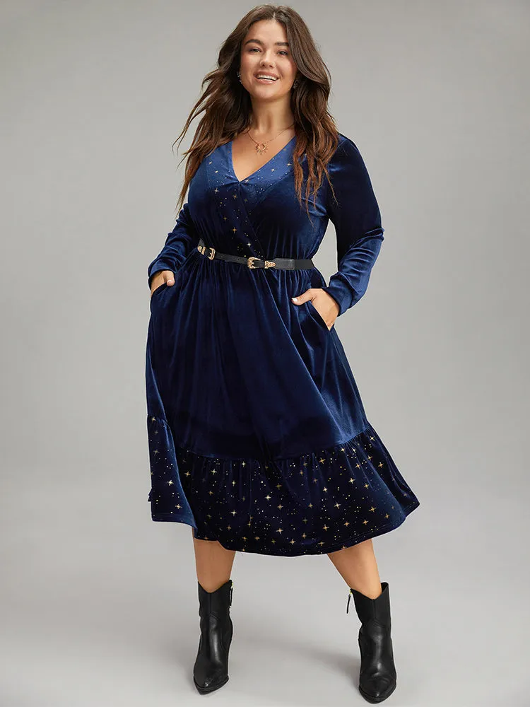 Star Glitter Velvet Wrap Patchwork Dress