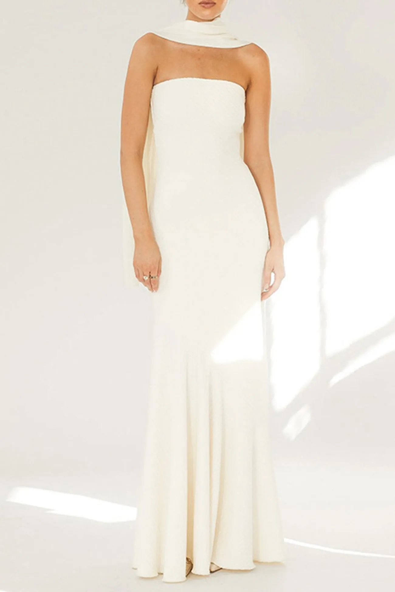 Strapless Fishtail Dress With Shawl