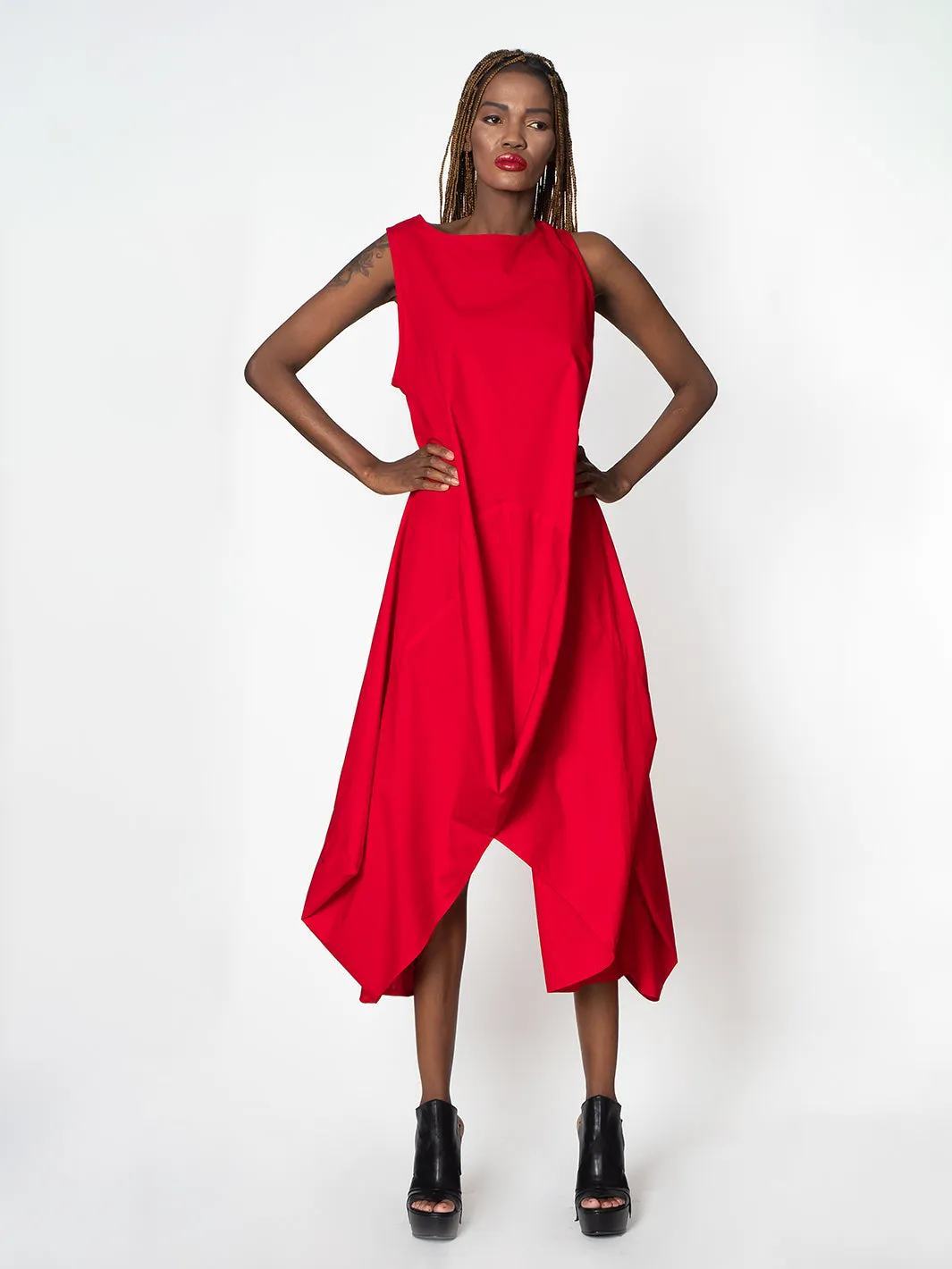 Striped Asymmetric Sleeveless Dress