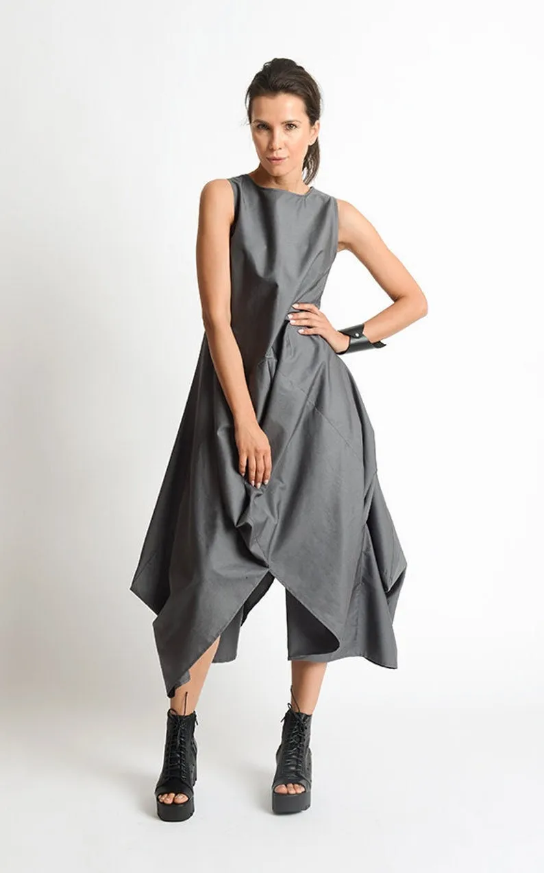 Striped Asymmetric Sleeveless Dress