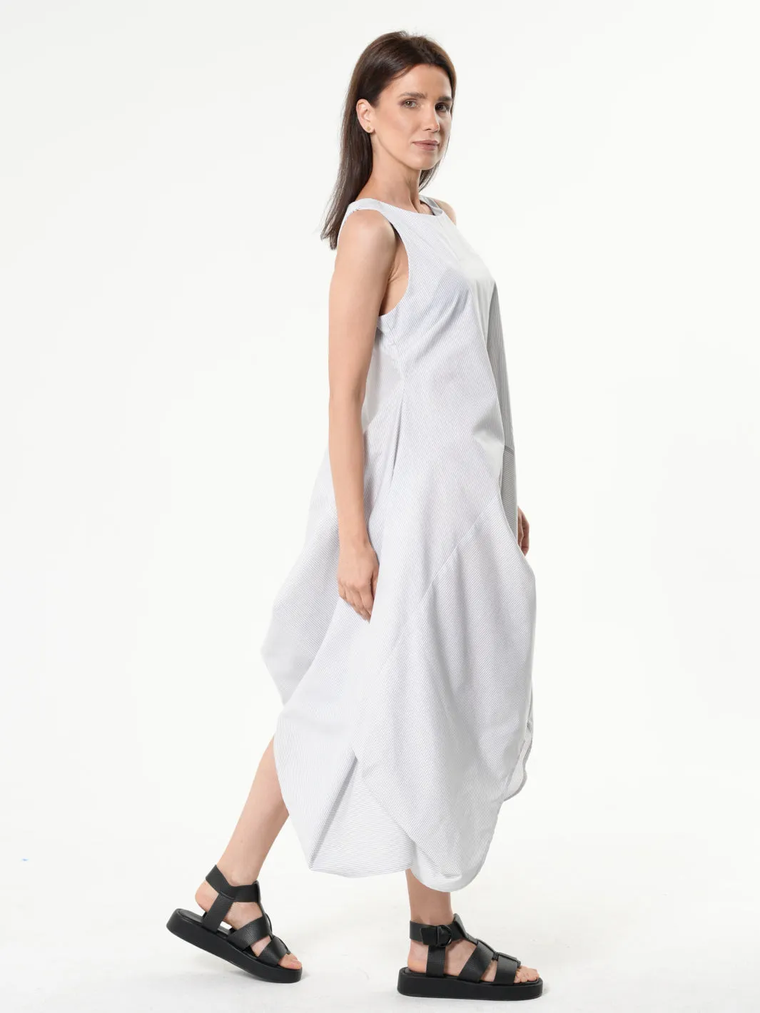 Striped Asymmetric Sleeveless Dress