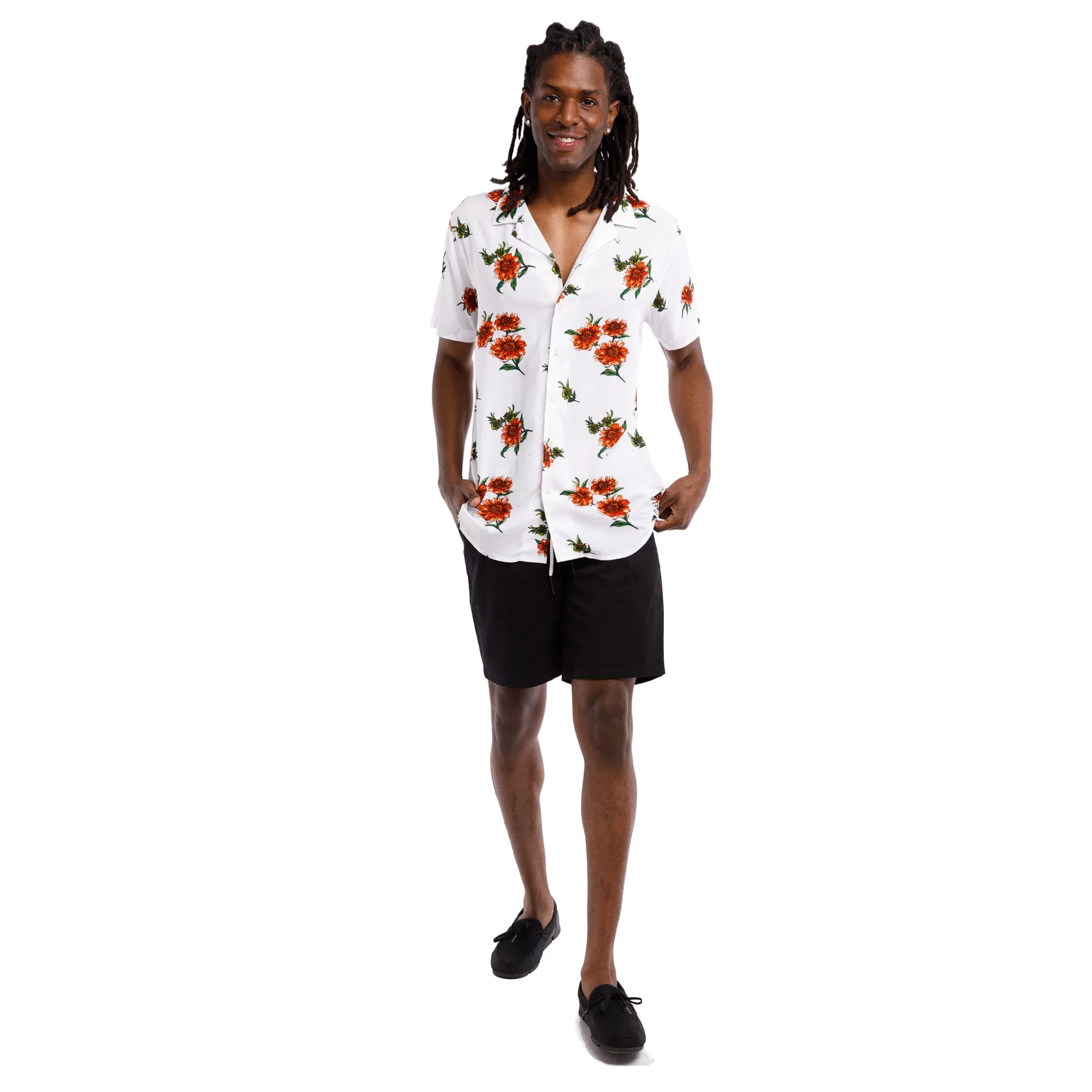 Super Soft Relaxed Printed Short Sleeve Button Up Shirt | Watercolor Zinnias