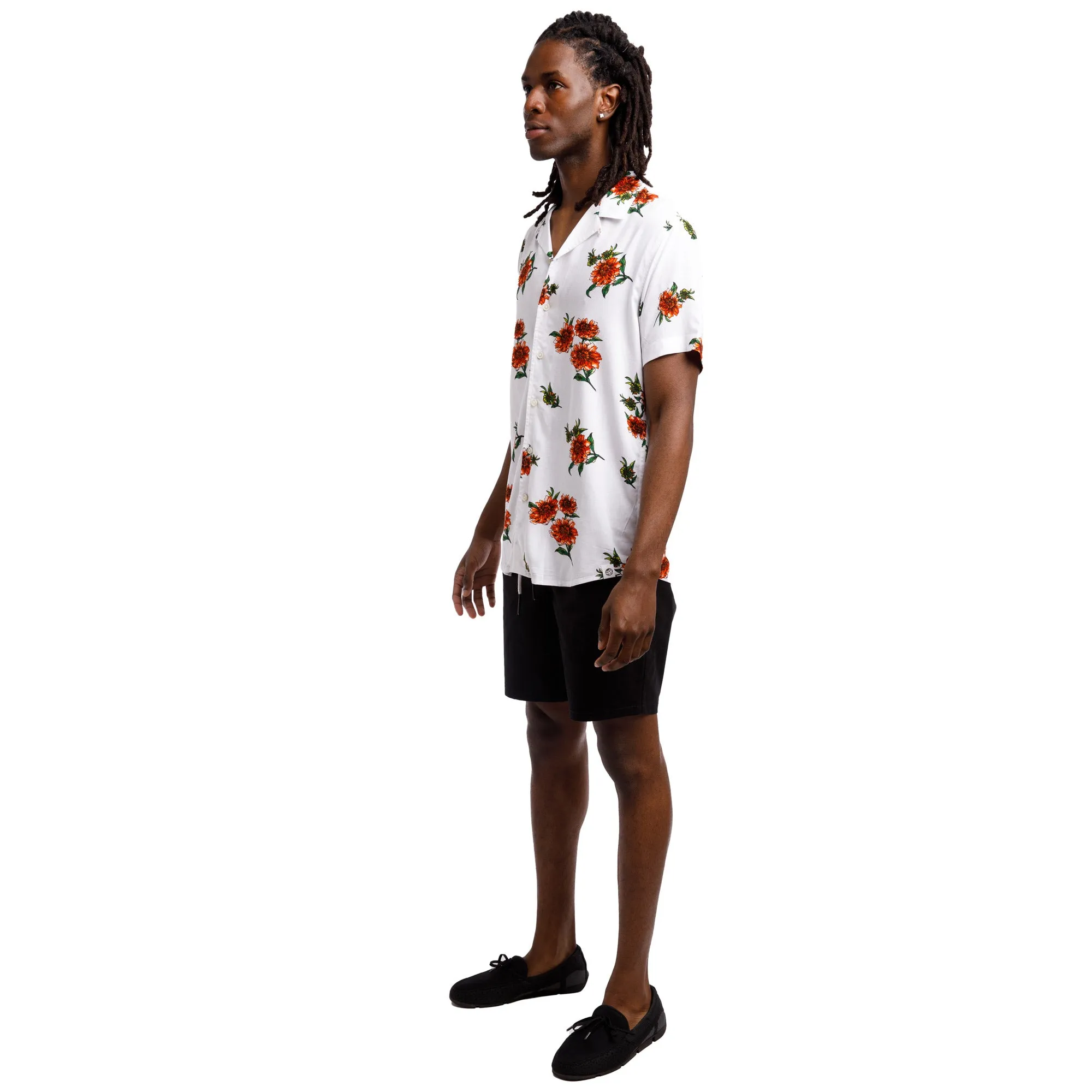 Super Soft Relaxed Printed Short Sleeve Button Up Shirt | Watercolor Zinnias