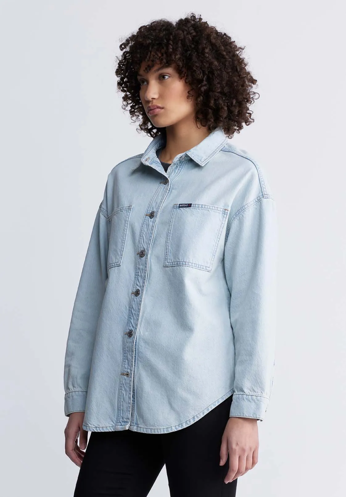 Sydney Women's Denim Shacket in Bleached Blue - BL15947