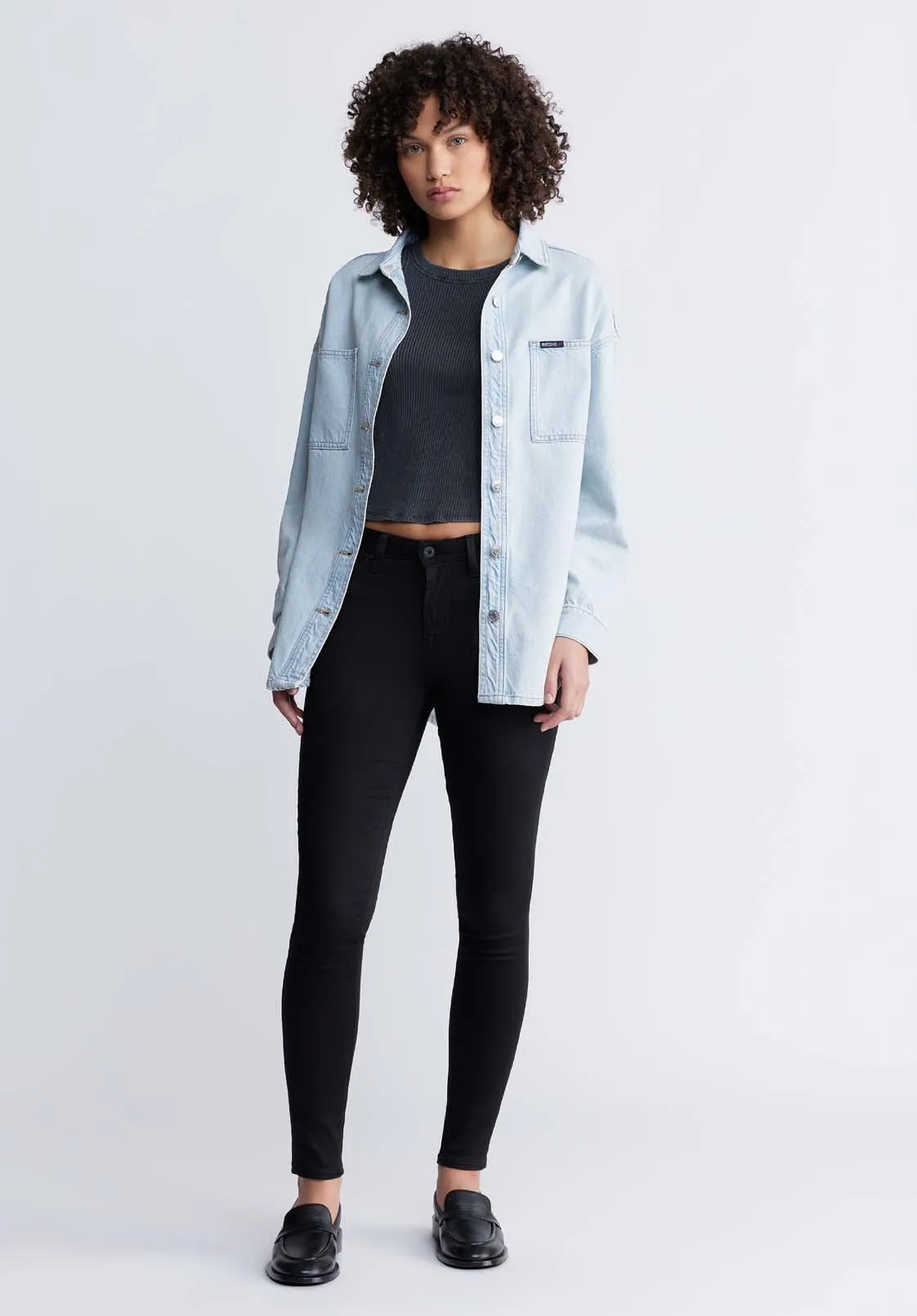 Sydney Women's Denim Shacket in Bleached Blue - BL15947