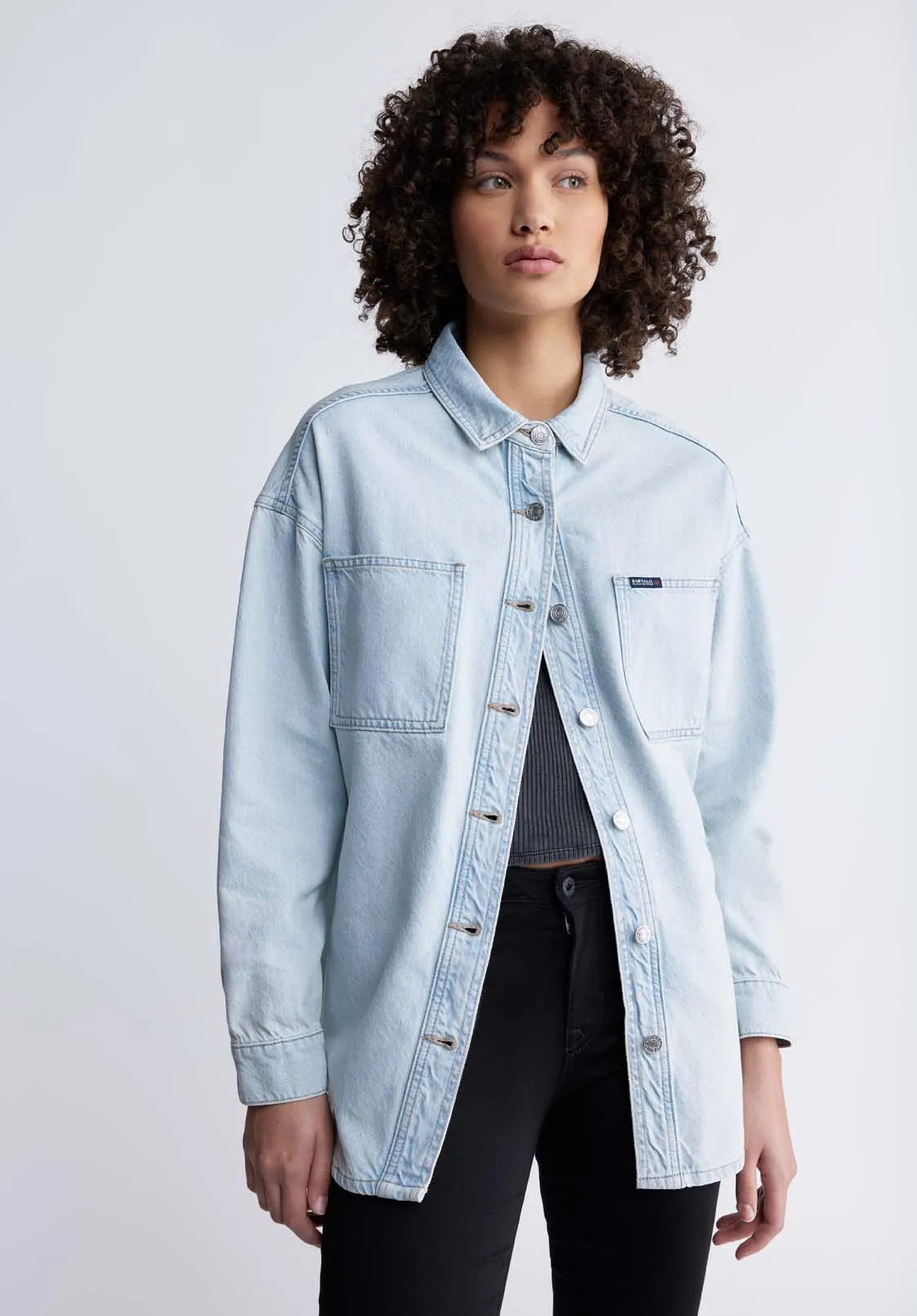 Sydney Women's Denim Shacket in Bleached Blue - BL15947