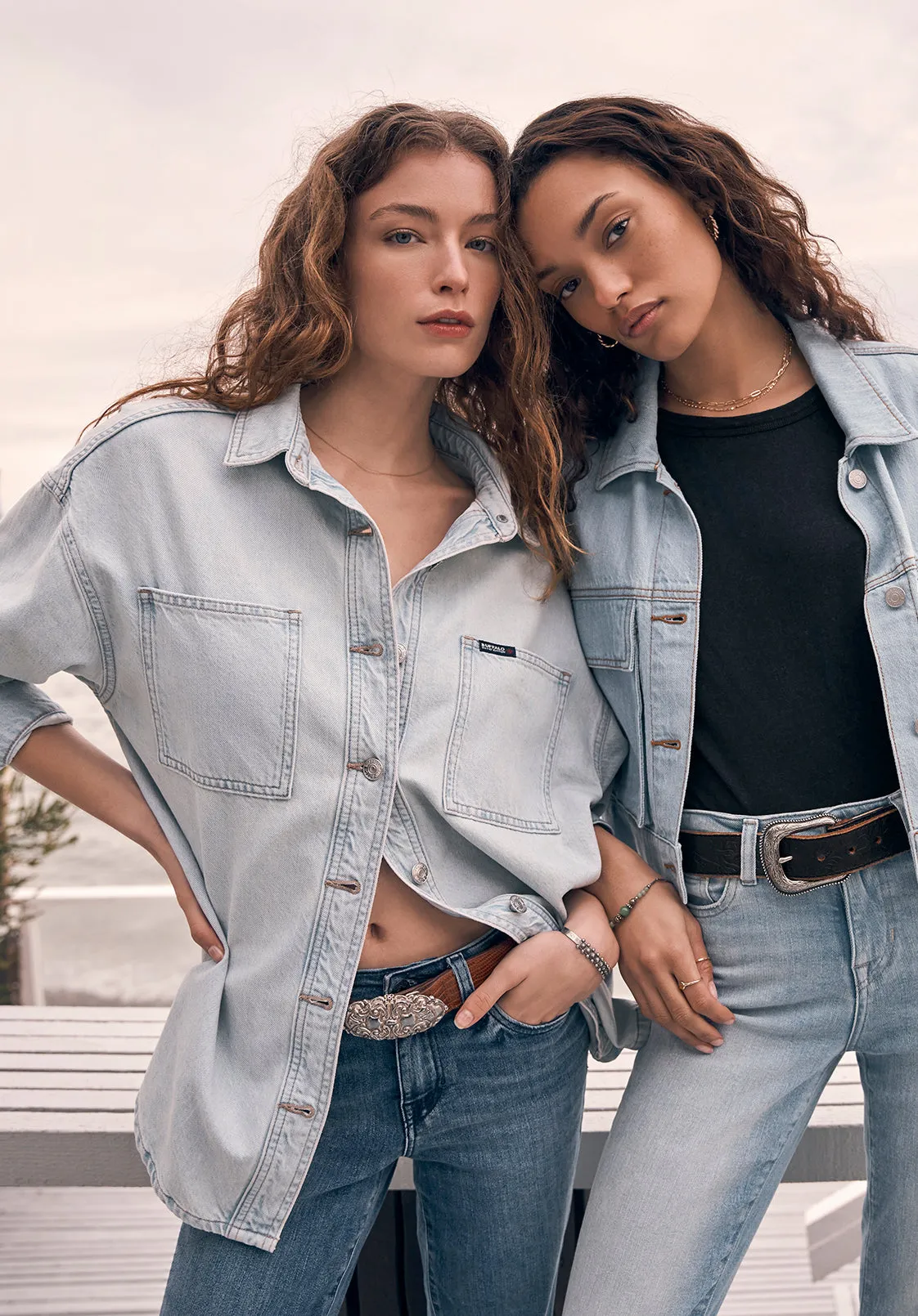 Sydney Women's Denim Shacket in Bleached Blue - BL15947