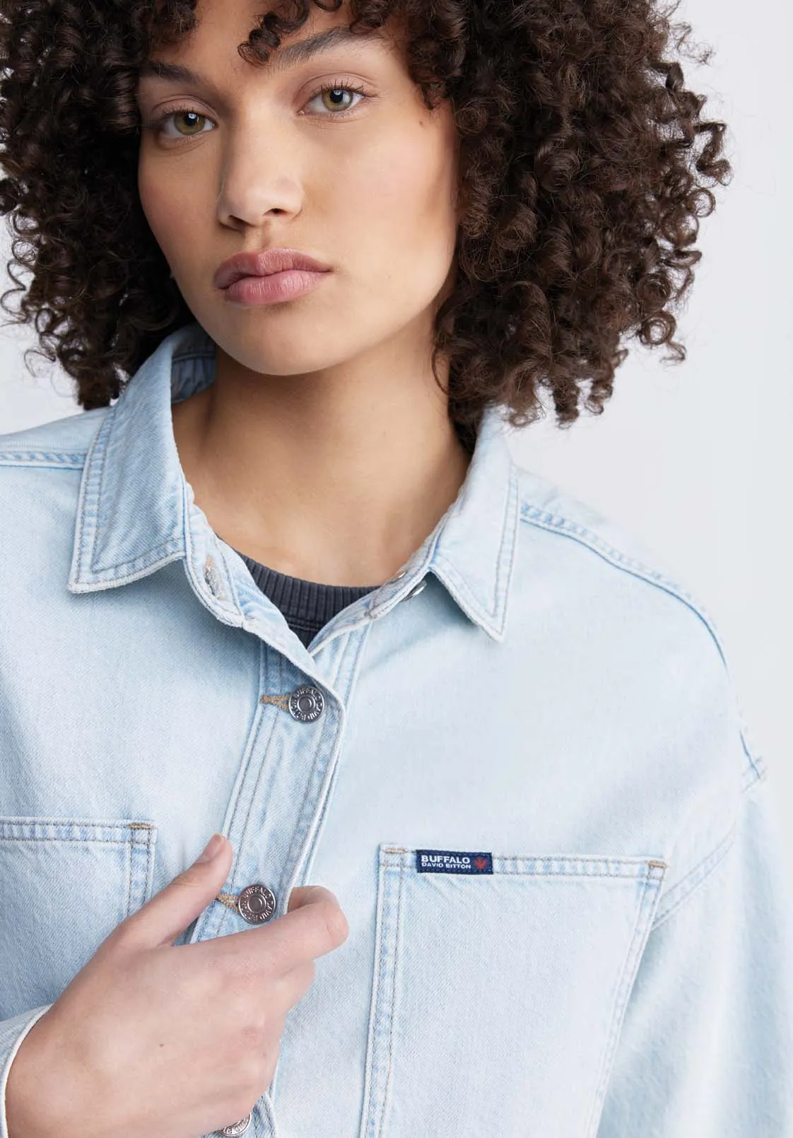 Sydney Women's Denim Shacket in Bleached Blue - BL15947
