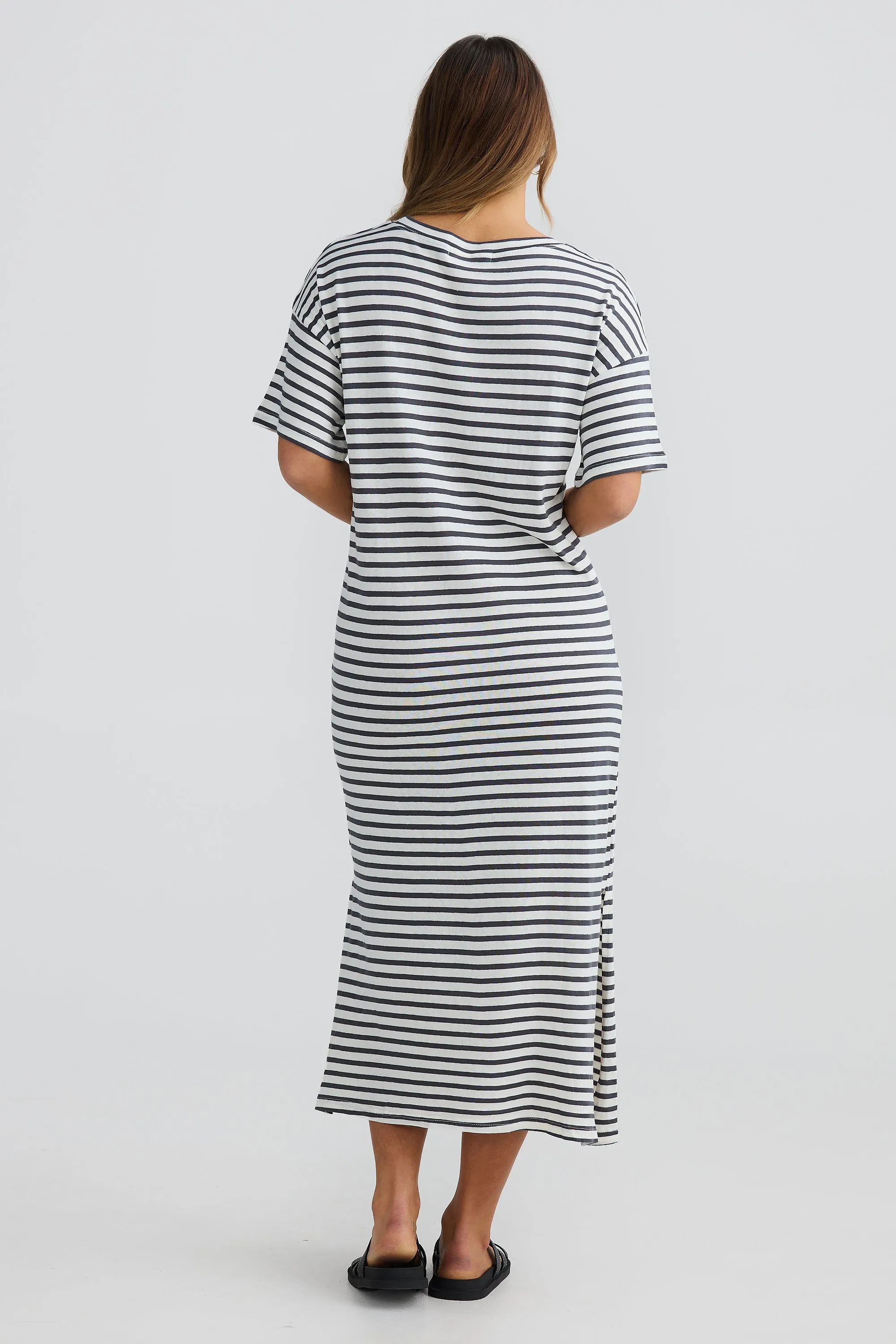 T-Shirt Midi Dress - White/Graphite Stripe