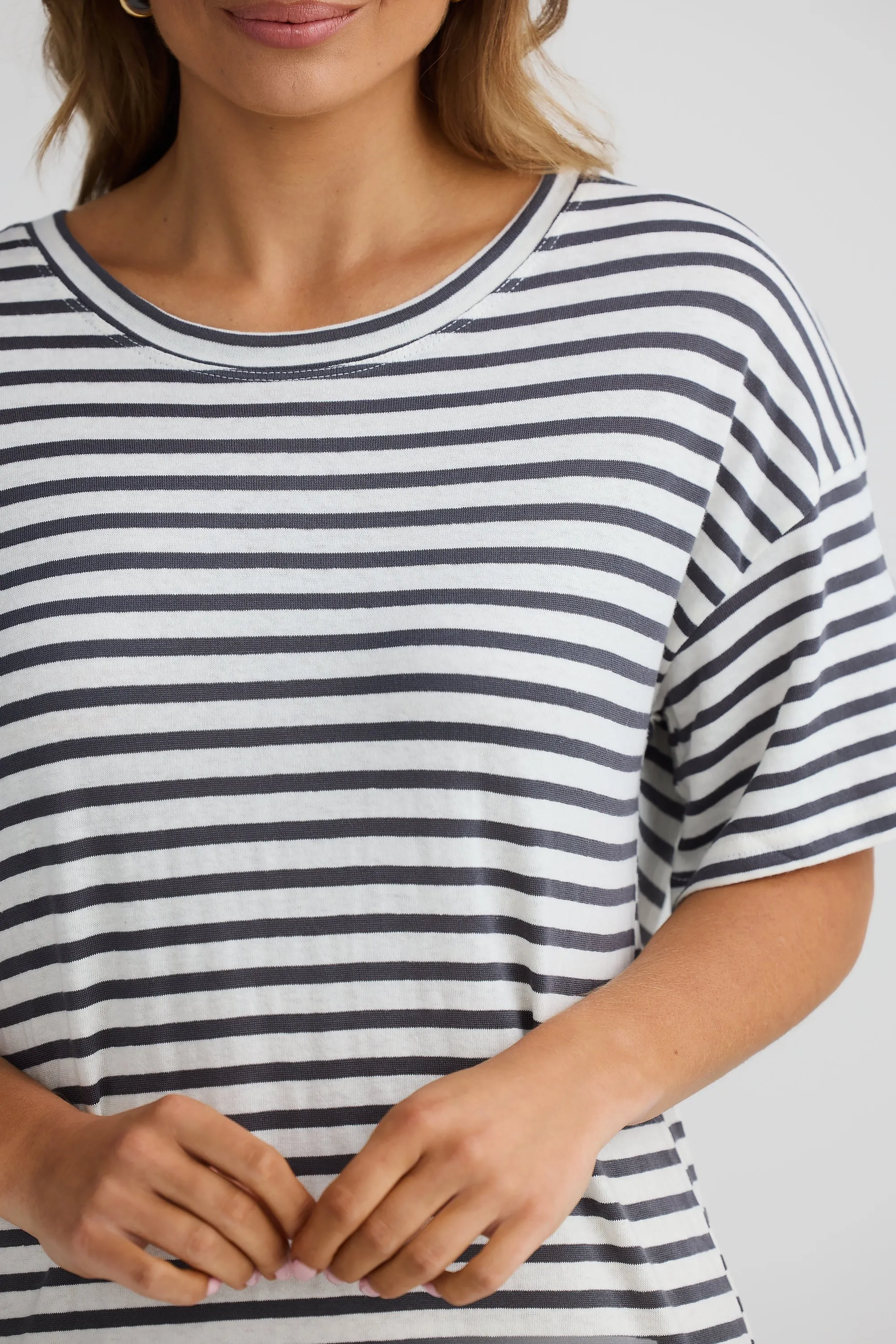T-Shirt Midi Dress - White/Graphite Stripe