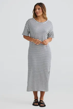 T-Shirt Midi Dress - White/Graphite Stripe