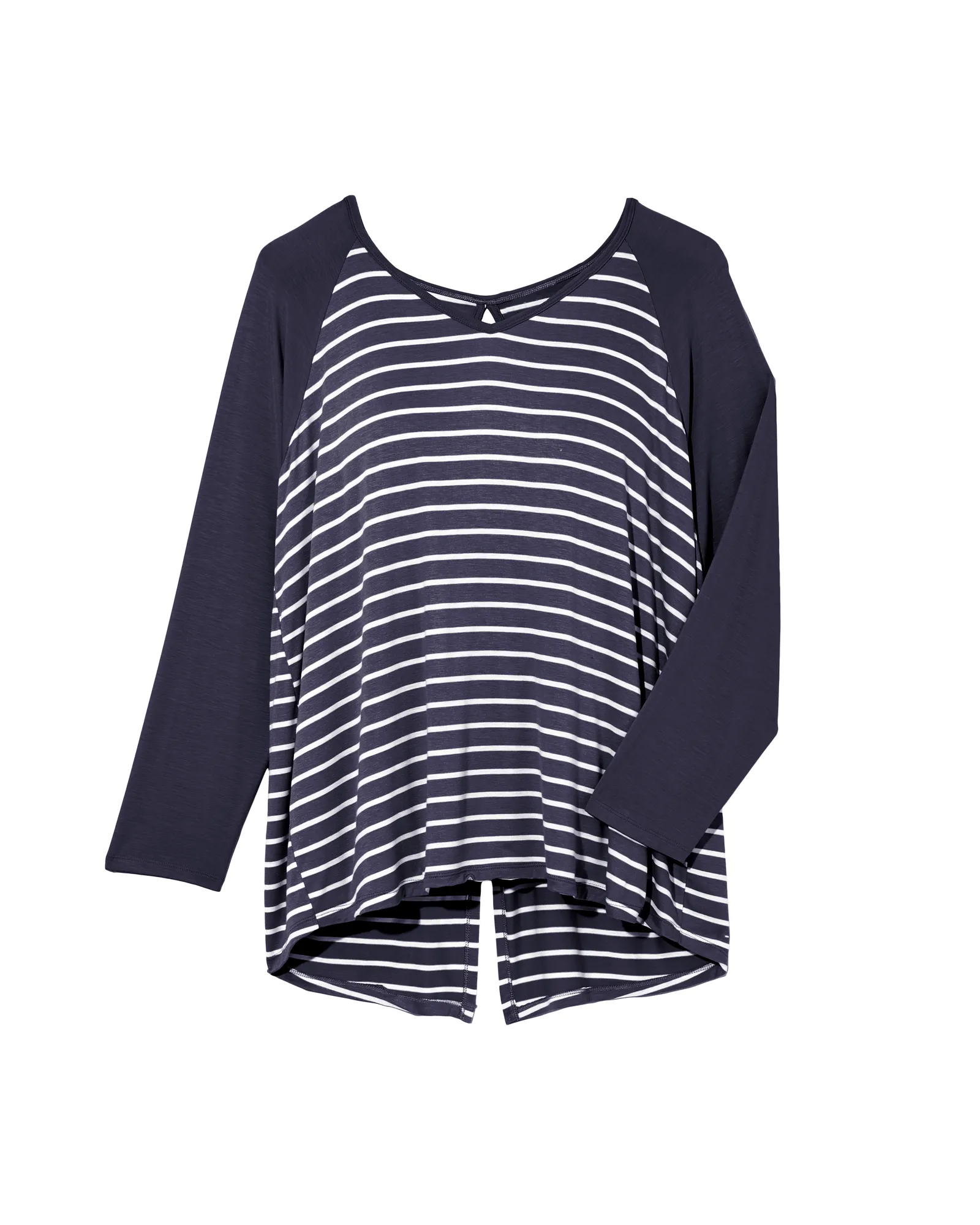Tessie Long Sleeve Contrast Split Back Tee | Navy / Ivory
