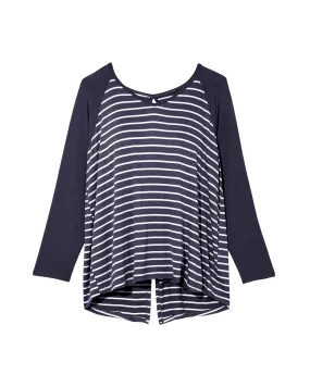 Tessie Long Sleeve Contrast Split Back Tee | Navy / Ivory