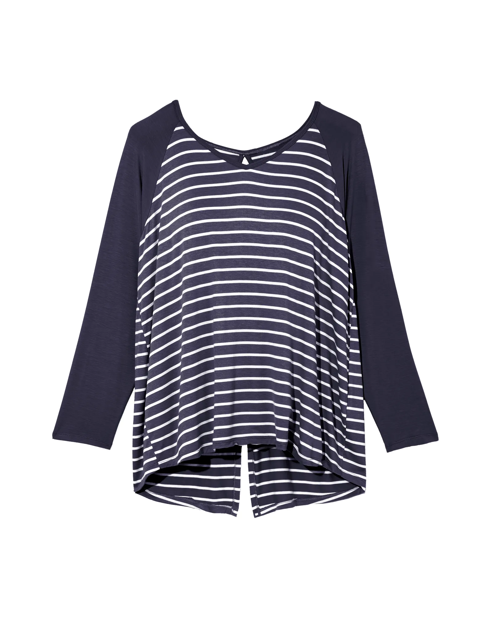 Tessie Long Sleeve Contrast Split Back Tee | Navy / Ivory