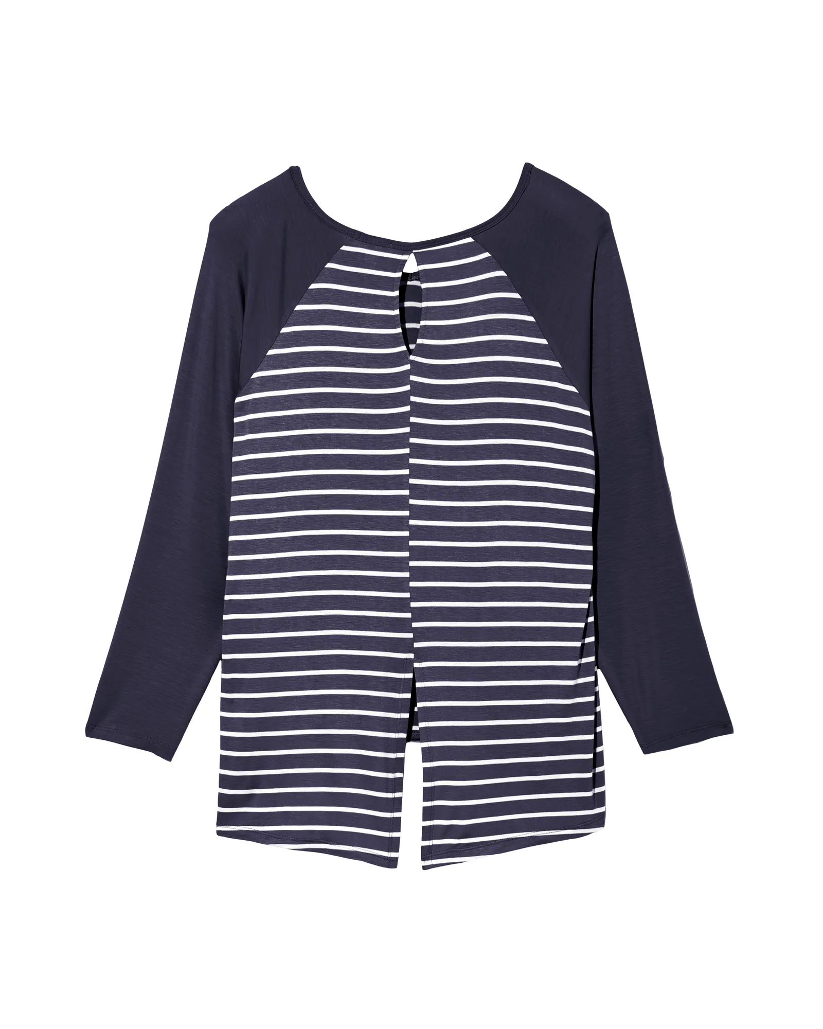 Tessie Long Sleeve Contrast Split Back Tee | Navy / Ivory