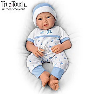 The Ashton - Drake Galleries New To The Crew Baby Boy Doll Weighted Poseable TrueTouch® Authentic Silicone with Helicopter Pacifier and Outfit by Michelle Fagan 18-inches