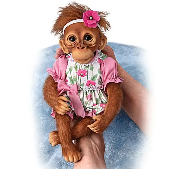 The Ashton-Drake Galleries Precious Poppy Poseable Lifelike Monkey Doll by Jane Baffi 12-inches