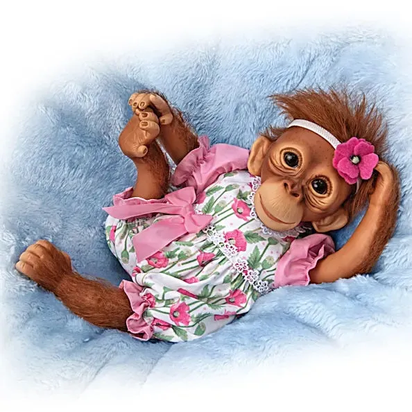 The Ashton-Drake Galleries Precious Poppy Poseable Lifelike Monkey Doll by Jane Baffi 12-inches