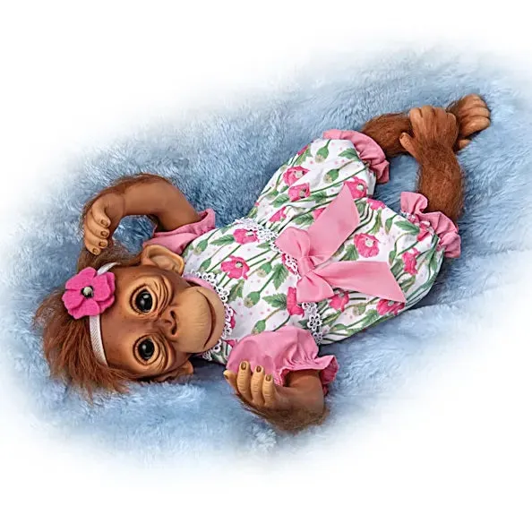 The Ashton-Drake Galleries Precious Poppy Poseable Lifelike Monkey Doll by Jane Baffi 12-inches