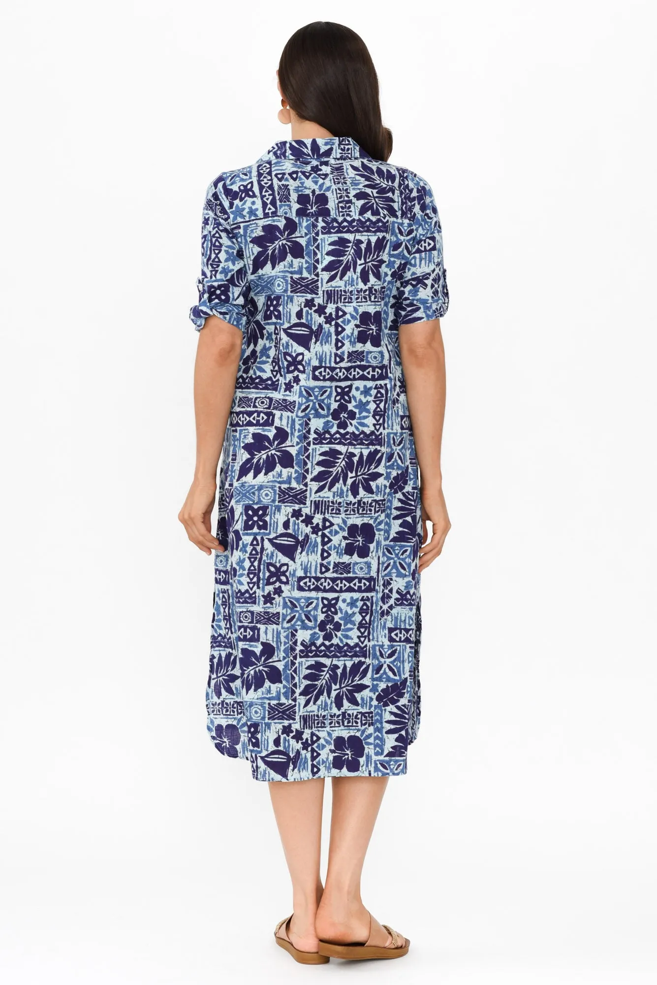 Tricia Blue Mosaic Cotton Shirt Dress