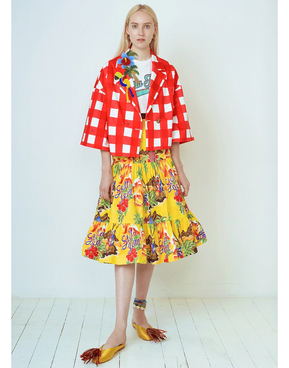 Tropical Print Tiered Skirt