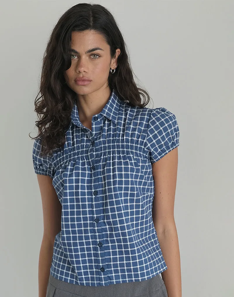 Ulsan Fitted Shirt in Navy Tartan Poplin